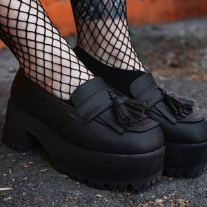 Black TUKskin™ Fringe Loafer Platform